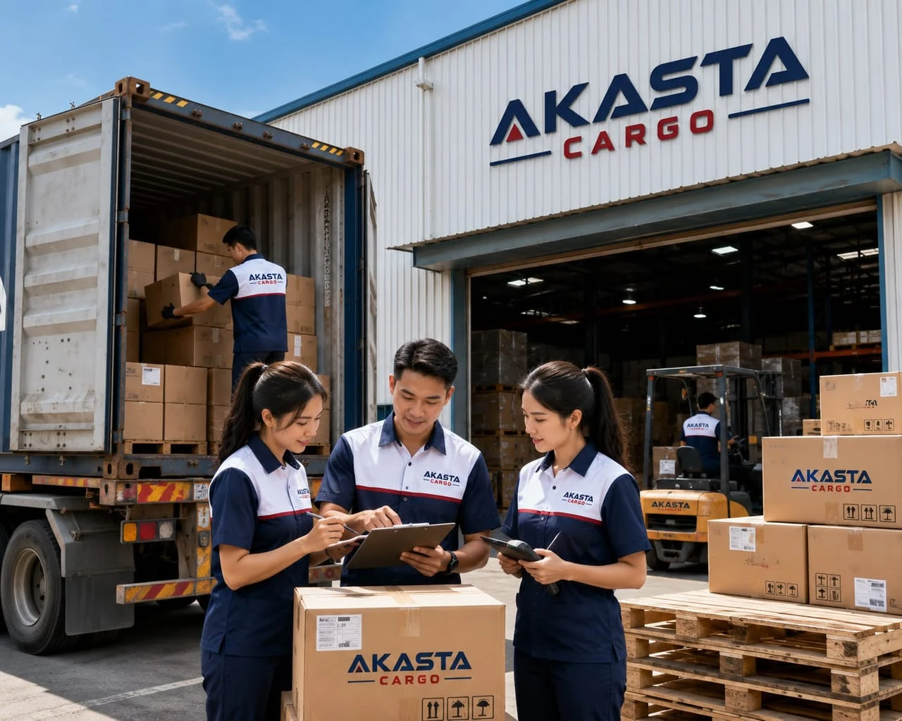 Tim AKASTA Cargo menangani proses kargo di area gudang